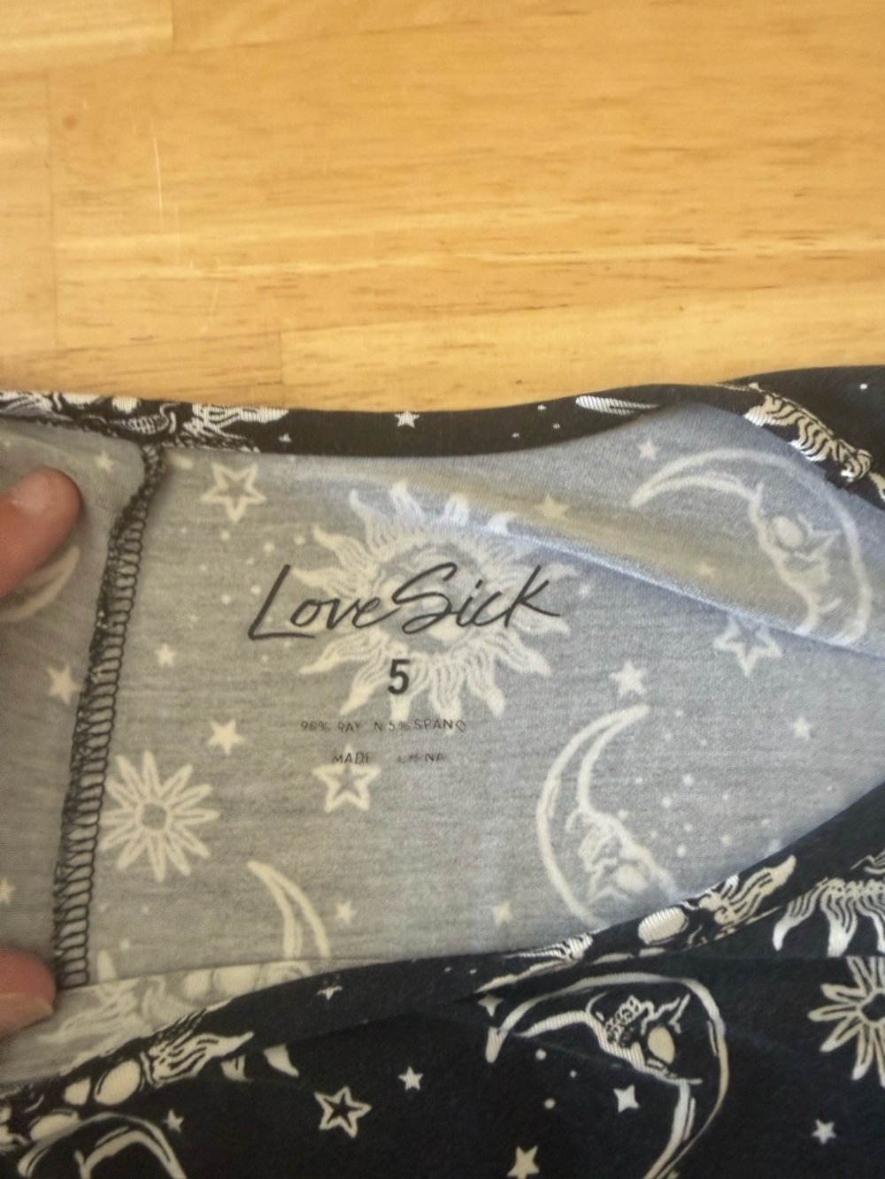 Lovesick Gray Moon & Star Print Tee with Black Trim